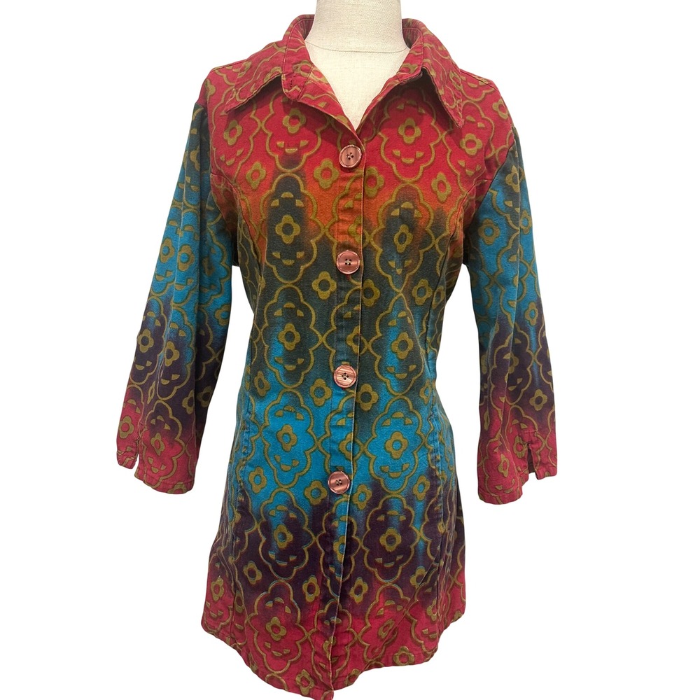 Gaudy Couture Womens XL Cotton Ombre Medallion Button Front Jacket Artistic Boho